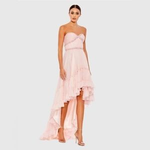 Mac Duggal, Strapless Beaded High Low Gown, Ice Pink, MSRP $498